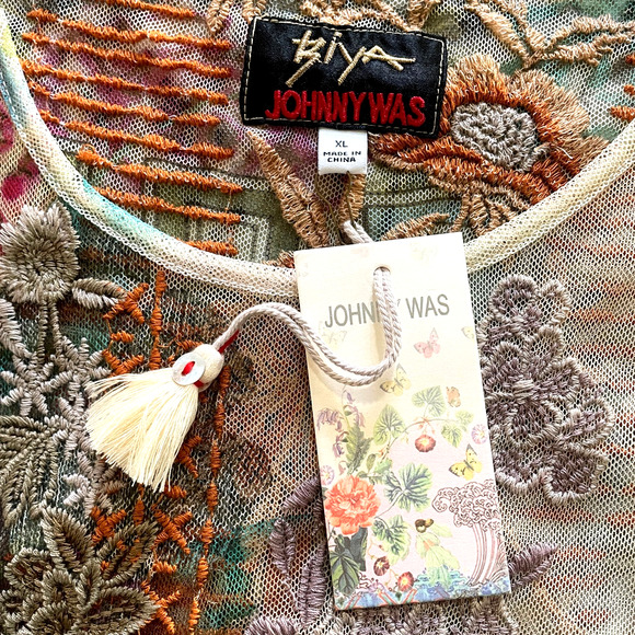 JOHNNY WAS BIYA Alyeshka Size XL Mesh Floral Embroidered Boho Midi Dress NWT - Picture 11 of 15